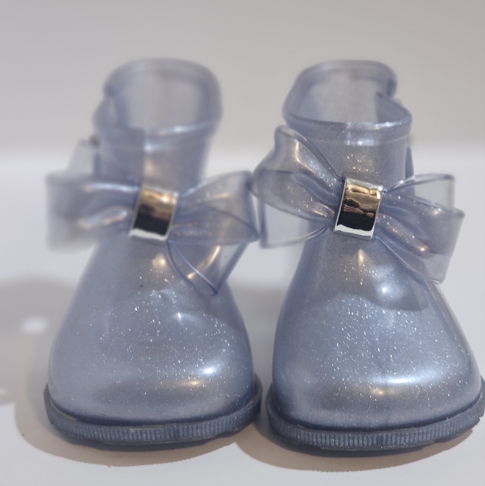 Mini Melissa Glittery Silver And Baby Blue Toddler Rain Boot Shoes Size 6